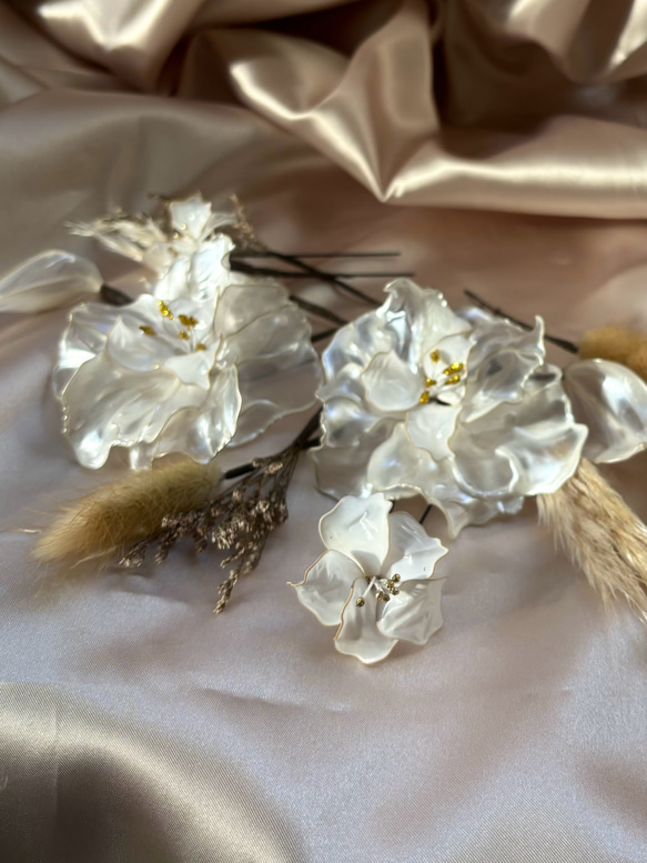 【レビューで送料無料】ホワイトパール 花 髪飾り ウェディング 成人式 結婚式 ブライダル ヘッドドレス フラワー 8枚目の画像