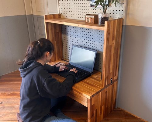 パソコンデスク ワークデスク 学習机 PC 作業台 ヘリボーン柄 アカシア