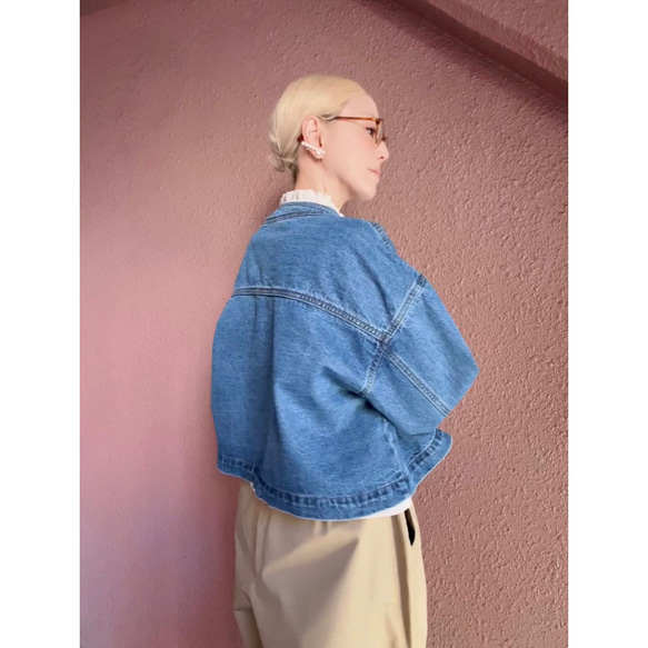 選擇你的長度❣️只需穿上它，你就會擁有時尚精緻的輪廓❤️寬鬆的牛仔夾克❤️成人女孩❤️靛藍 第14張的照片