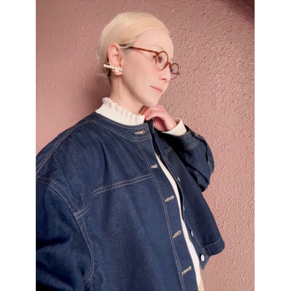 選擇你的長度❣️只需穿上它，你就會擁有時尚精緻的輪廓❤️寬鬆的牛仔夾克❤️成人女孩❤️靛藍 第5張的照片