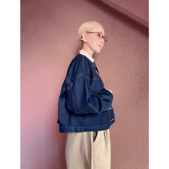 選擇你的長度❣️只需穿上它，你就會擁有時尚精緻的輪廓❤️寬鬆的牛仔夾克❤️成人女孩❤️靛藍 第8張的照片