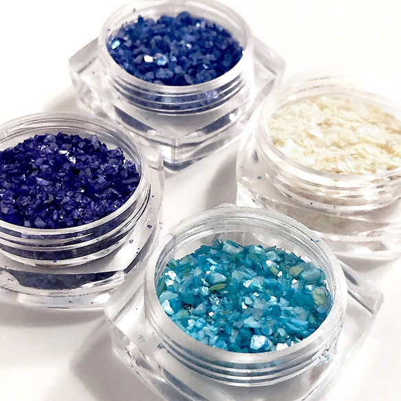 クラッシュシェル ネイル 貝殻 素材 ブルー(青)系 さざれ フレーク シェル カラー セット (H009) 2枚目の画像
