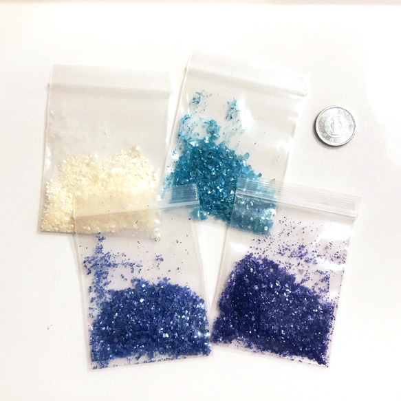 クラッシュシェル ネイル 貝殻 素材 ブルー(青)系 さざれ フレーク シェル カラー セット (H009) 3枚目の画像