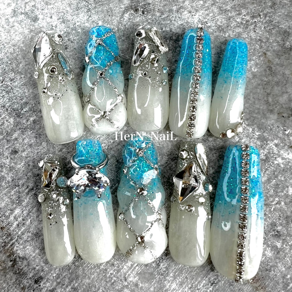 【オーダー】ネイルチップ　マーブル水彩ネイル韓国ワンホンキラキラ　グラデーション オーダー】ネイルチップ マーブル水彩ネイル韓国ワンホンキラキラ