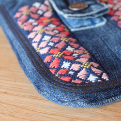 Kogin刺繡牛仔重製櫻花智慧型手機肩帶[刺繡☺︎Sashiko] Pochette☺︎櫻花☺︎櫻花⌘訂製⌘ 第3張的照片