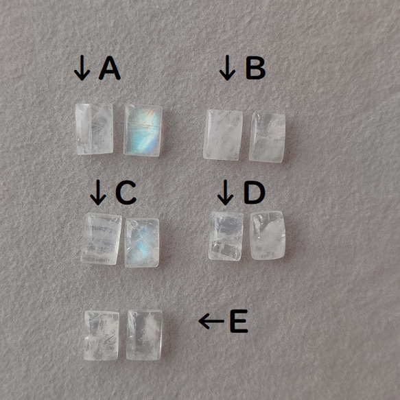 【再販】宝石質✨レインボームーンストーン✨　レクタングル カボション ピアス 【金属アレルギー対応】　AP-＃373 4枚目の画像