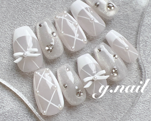 ネイルチップ/バレエネイル/バレエコアネイル/バレリーナネイル/リボン