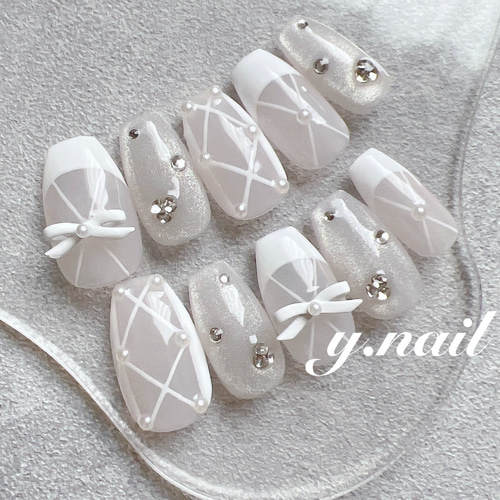 ネイルチップ/バレエネイル/バレエコアネイル/バレリーナネイル/リボン  