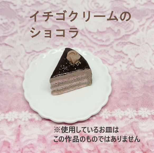 プチケーキセット　花形のプレートにのせた５種類のショートケーキ　ミニチュア 4枚目の画像