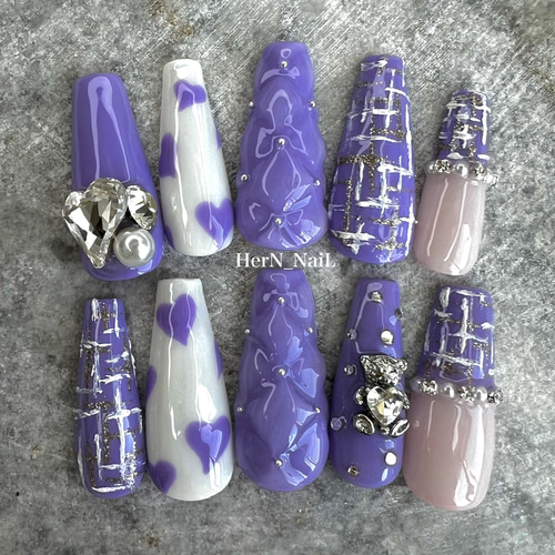 パステルパープルキルティングツイードネイルチップ ネイルチップ  