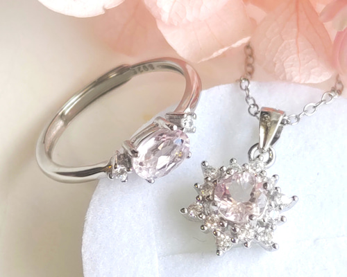 Creema限定】モルガナイト 4月誕生石 ネックレス リング セット