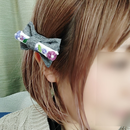 バラ刺繍パッチンピン♡むらさき