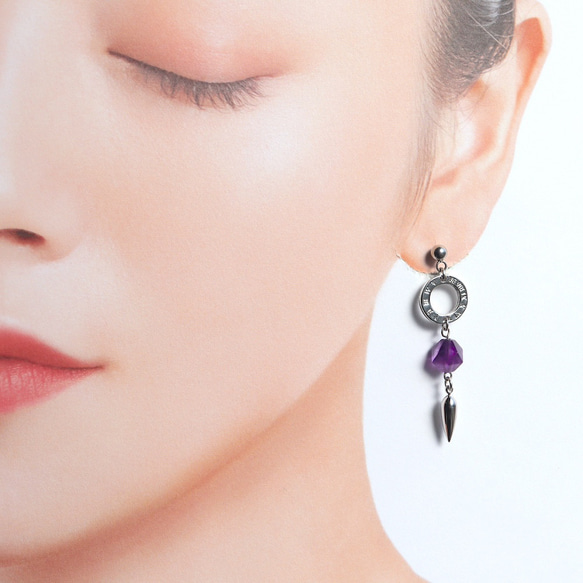 紫水晶金屬戒指吊飾耳環天然石原石紫水晶 第3張的照片