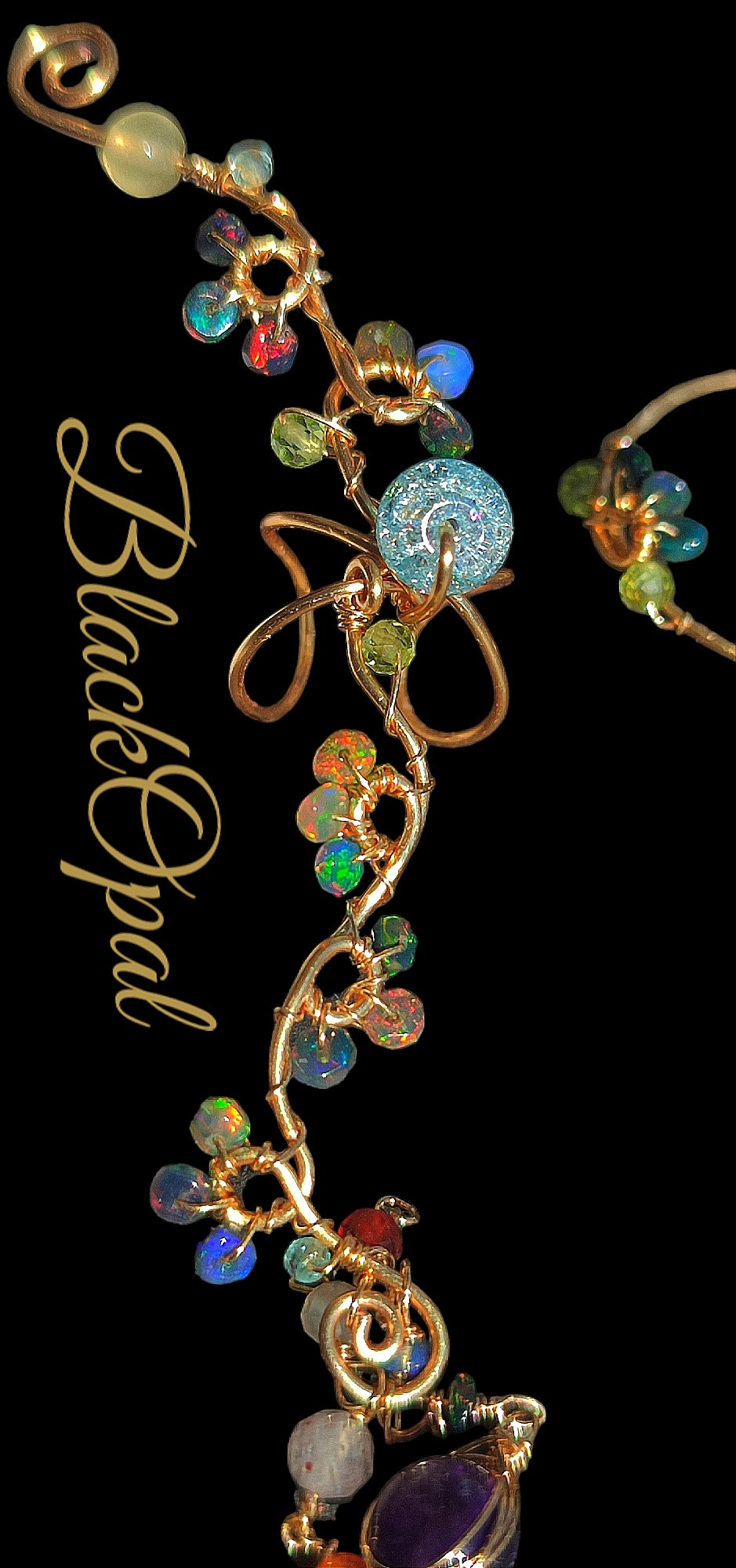 14kgf ブラックオパール　フラワーイヤーカフ　お着物に　誕生日　お出かけ