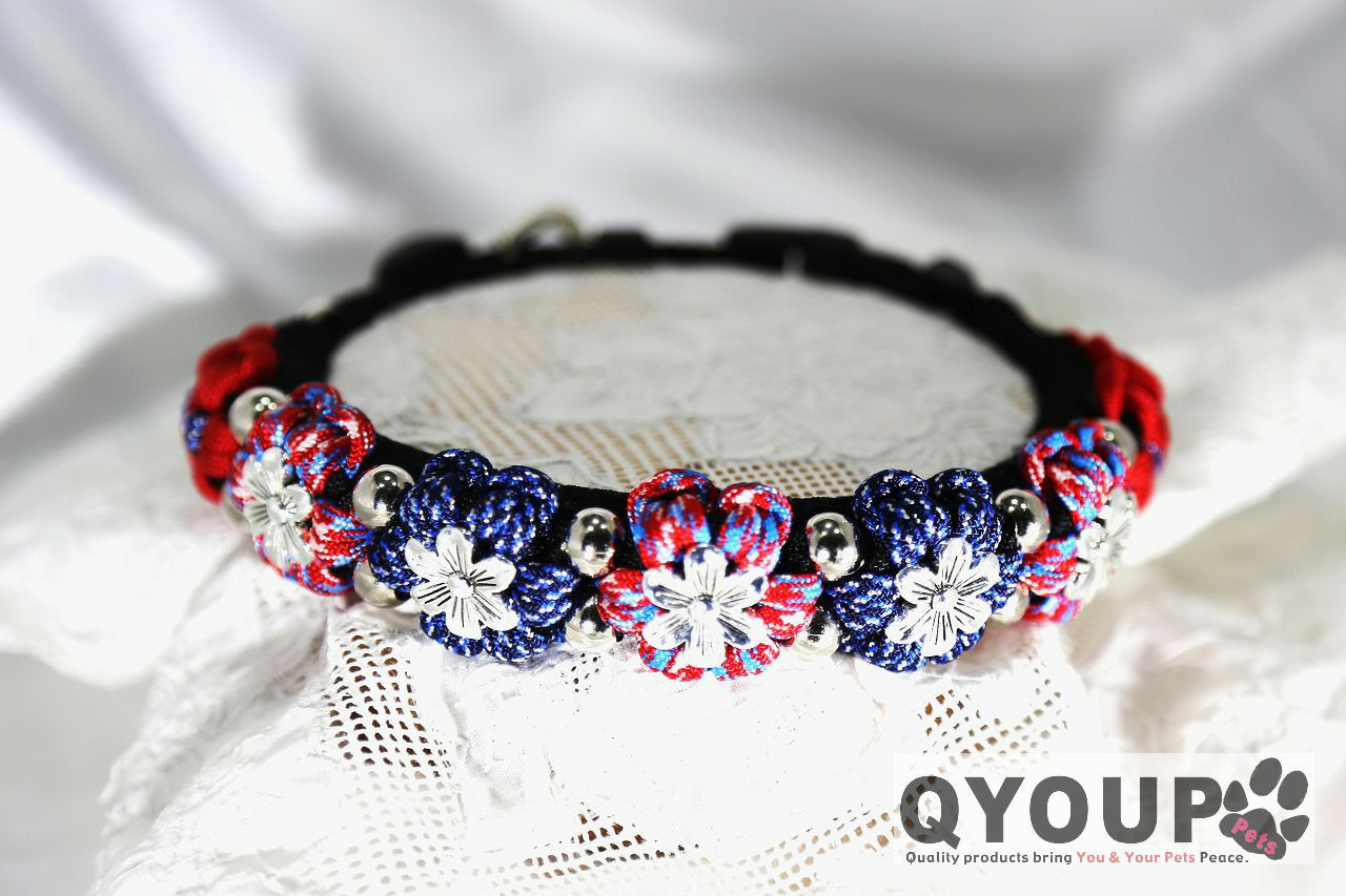 パラコード犬用首輪〈Lサイズ：35～38cm〉　ParaWan combi Fleurs Patch ［フルール パッチ