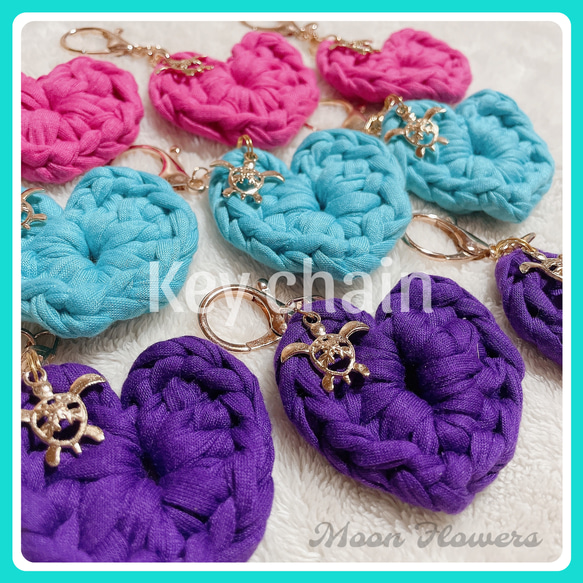 手編みハートのバッグチャーム♥︎ キーリング Moon Flowers 手編みハートのバッグチャーム♥︎ キーリング Moon Flowers