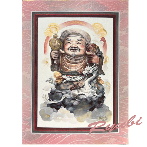 一点もの 壁掛け額）龍神が描くアート⑩「大黒天さまと白龍（青海波