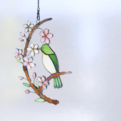 桜とメジロのステンドグラス 3枚目の画像