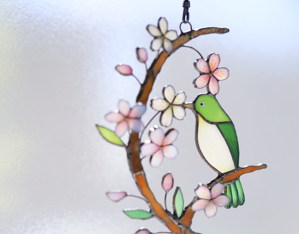桜とメジロのステンドグラス 2枚目の画像