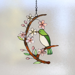 桜とメジロのステンドグラス 1枚目の画像