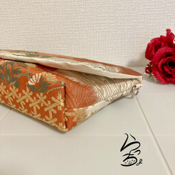 【kimono】帯リメイク 古典植物柄 クラッチバッグ 9枚目の画像