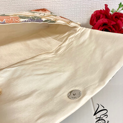 【kimono】帯リメイク 古典植物柄 クラッチバッグ 10枚目の画像