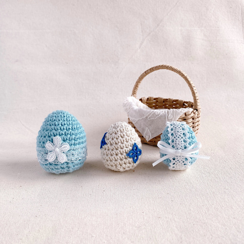 卵のお色選べます】クラフトバンドのバスケットに入ったイースター