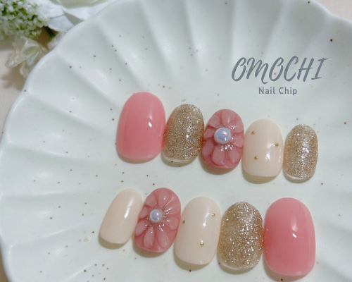 ネイルチップ サイズオーダー ピンクネイル フラワーネイル ちゅ
