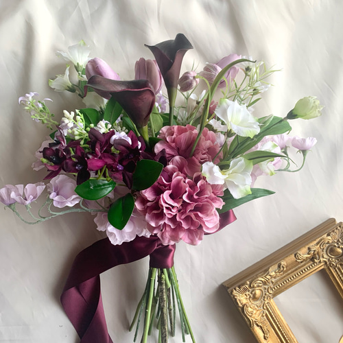 ボルドーカラー♡チューリップのウェディングブーケ＆ブートニア