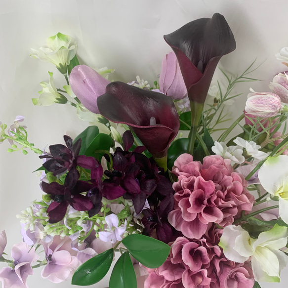 ボルドーカラー♡チューリップのウェディングブーケ＆ブートニア【アーティフィシャルフラワーブーケ/造花ブーケ】 