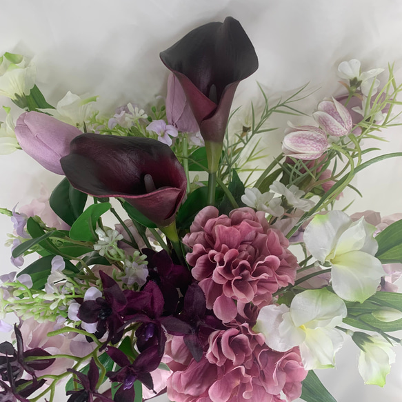 ボルドーカラー♡チューリップのウェディングブーケ＆ブートニア【アーティフィシャルフラワーブーケ/造花ブーケ】 