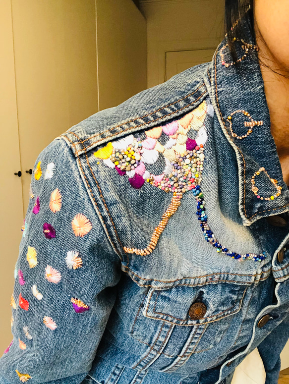 Cowboy jacket   リメイク　布製　スローファッション　刺繍　手刺繍　再生　ハンドメイド　1957 17枚目の画像