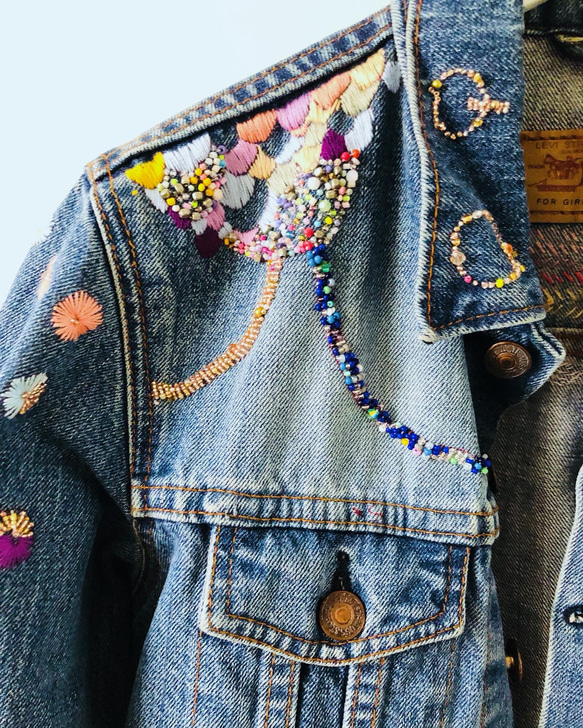 Cowboy jacket   リメイク　布製　スローファッション　刺繍　手刺繍　再生　ハンドメイド　1957 7枚目の画像