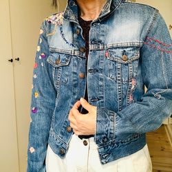 Cowboy jacket   リメイク　布製　スローファッション　刺繍　手刺繍　再生　ハンドメイド　1957 14枚目の画像