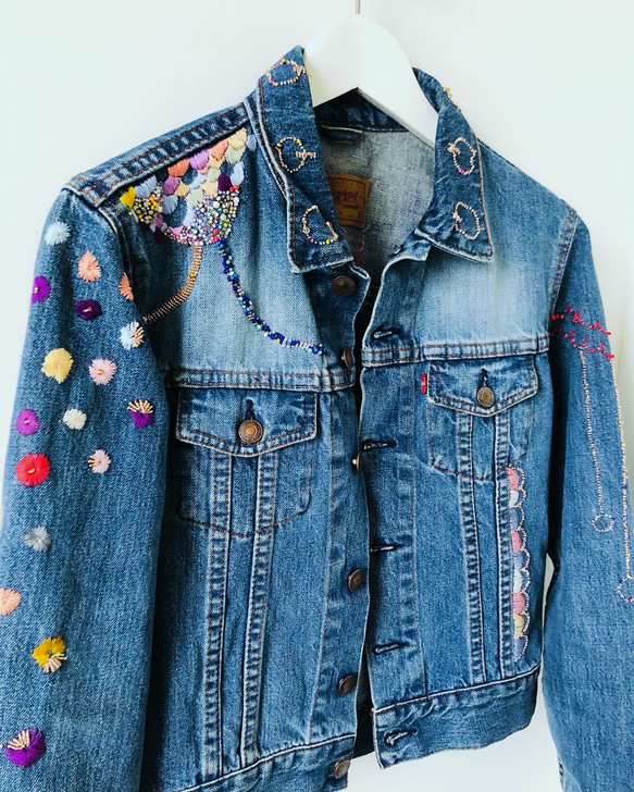 Cowboy jacket   リメイク　布製　スローファッション　刺繍　手刺繍　再生　ハンドメイド　1957 2枚目の画像