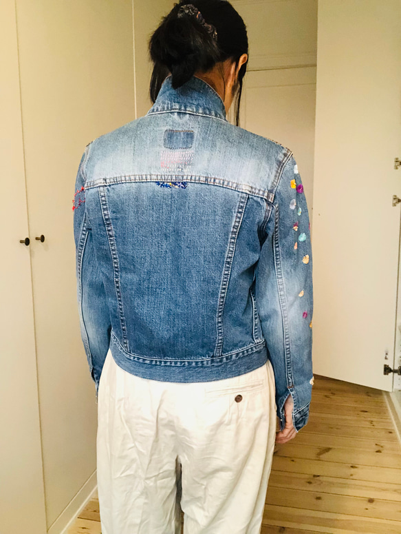 Cowboy jacket   リメイク　布製　スローファッション　刺繍　手刺繍　再生　ハンドメイド　1957 16枚目の画像