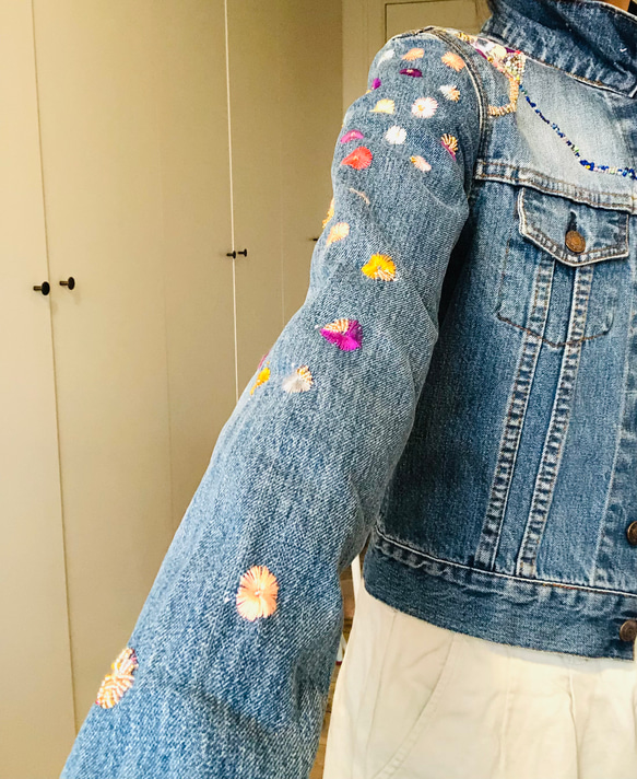 Cowboy jacket   リメイク　布製　スローファッション　刺繍　手刺繍　再生　ハンドメイド　1957 15枚目の画像