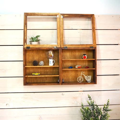 vintage shelf飾り棚 壁掛け ヴィンテージ シェルフ キャビネット ウォールキャビネット 幅70cm高さ35cm ウクレレ色（ブラウン色