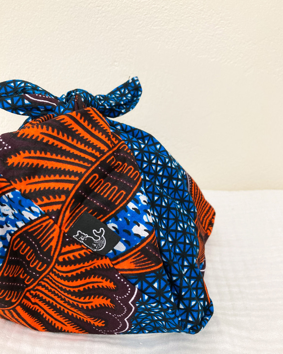 MERMEO【AB−S2】アフリカンバティックのあずま袋Sサイズ /アフリカ布 お弁当包み 4枚目の画像