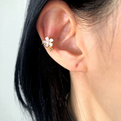 Silver925 桜の両耳用イヤーカフ ゴールド×ピンク 2枚目の画像