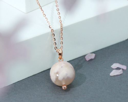 桜・フローラ】天然石チェリーブロッサムアゲート・S925/18KPGP