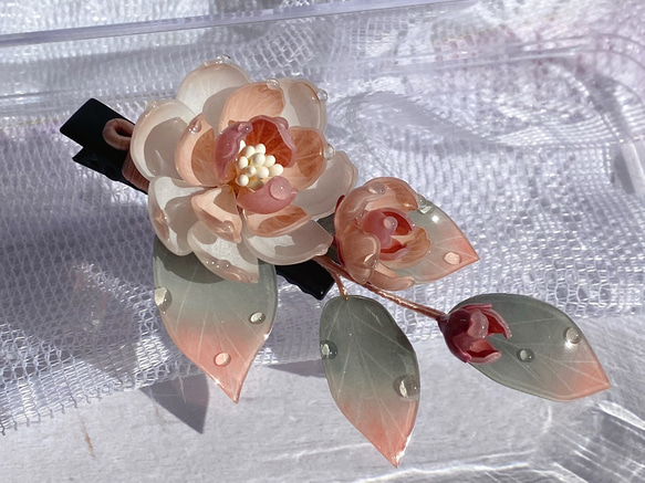 瑞々しい花海棠のヘアクリップ　パステル色 2枚目の画像