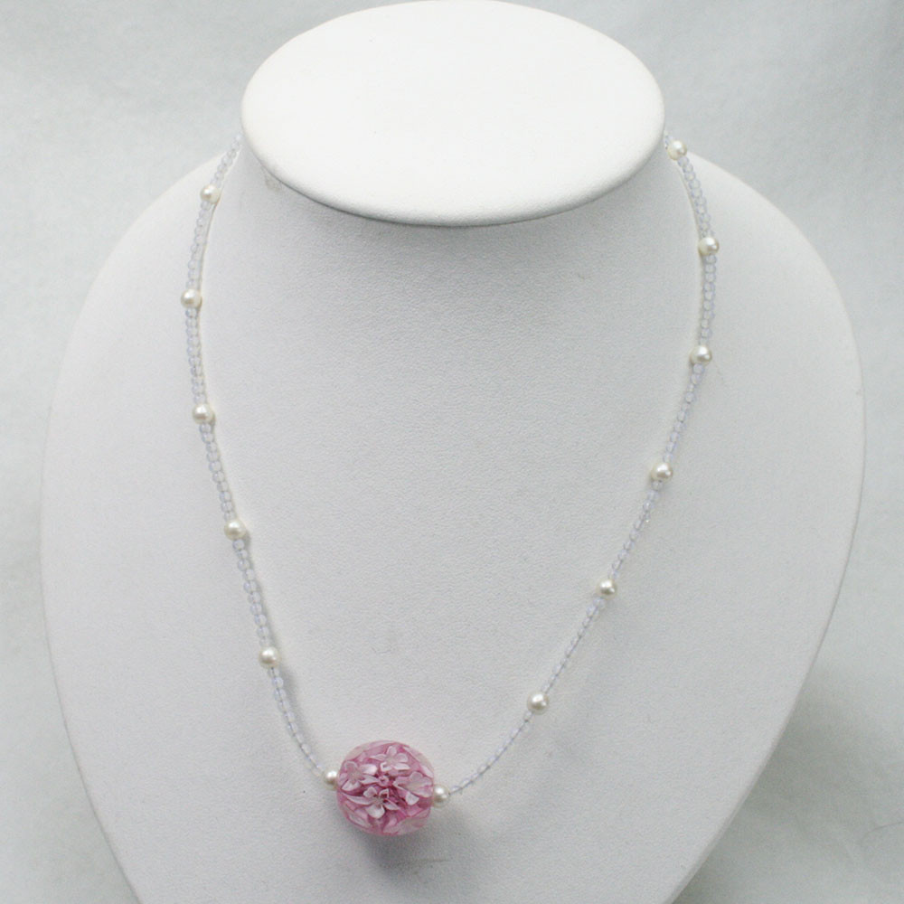 とんぼ玉　ネックレス　花詰め