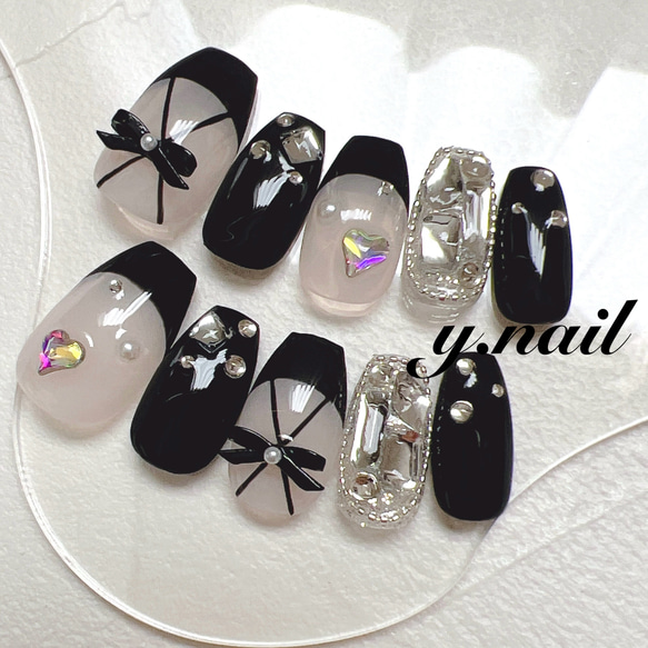 ネイルチップ/バレエ/バレエコア/バレリーナ/フレンチネイル/リボン  