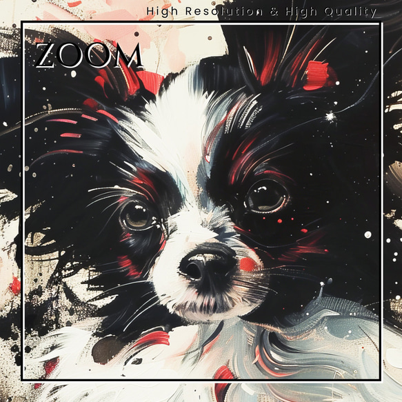 【犬花爛漫 - パピヨン犬 No.4】モダンアートポスター 犬の絵 犬の絵画 犬のイラスト 3枚目の画像