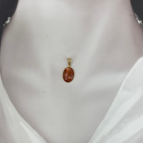 k18YG AU750 18金 天然 サンストーン ペンダント ペンダントトップ  