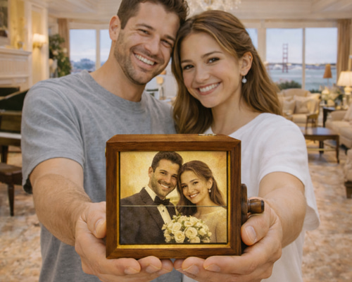 ウェディングフォトで作る 木製メモリアルボックス クランク式