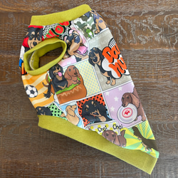 アメコミ風　ダックス柄　ロングサイズ　タンクトップ　ペットウエア　愛犬服　犬服 8枚目の画像