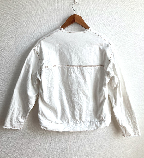岡山デニム　セミオーダー　春　デニムジャケット　ホワイトデニム　Gジャン　ジージャン　ノーカラー 3枚目の画像