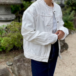 岡山デニム ノーカラー デニム ジャケット Gジャン ジージャン